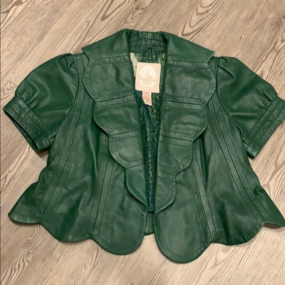 Tracy Reese crop green leather jacket - Picture 1 of 7